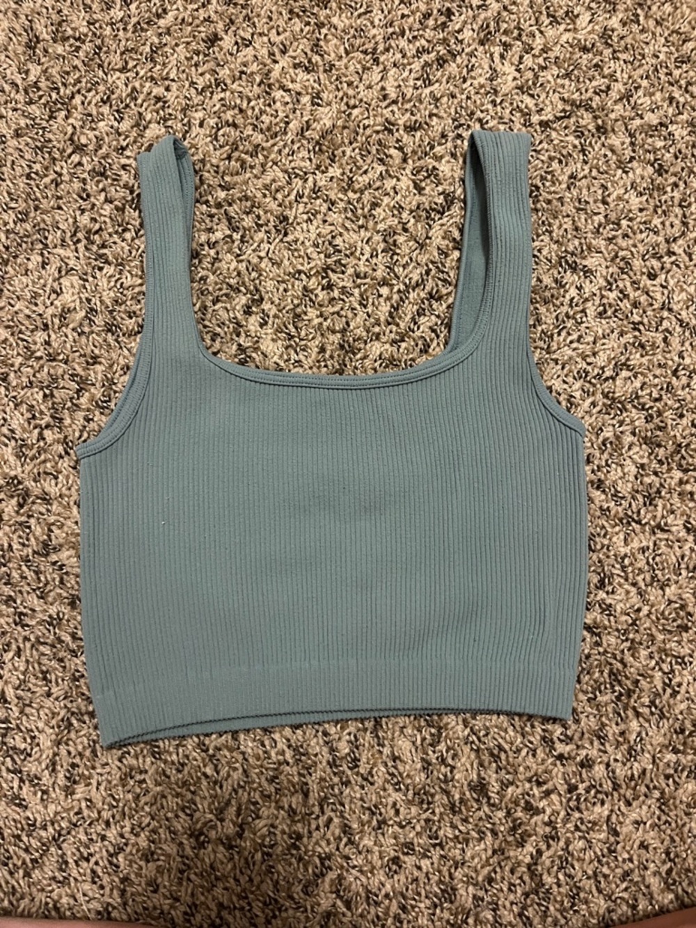 Zara Ribbed Square-Neck Crop Top - Slate Green